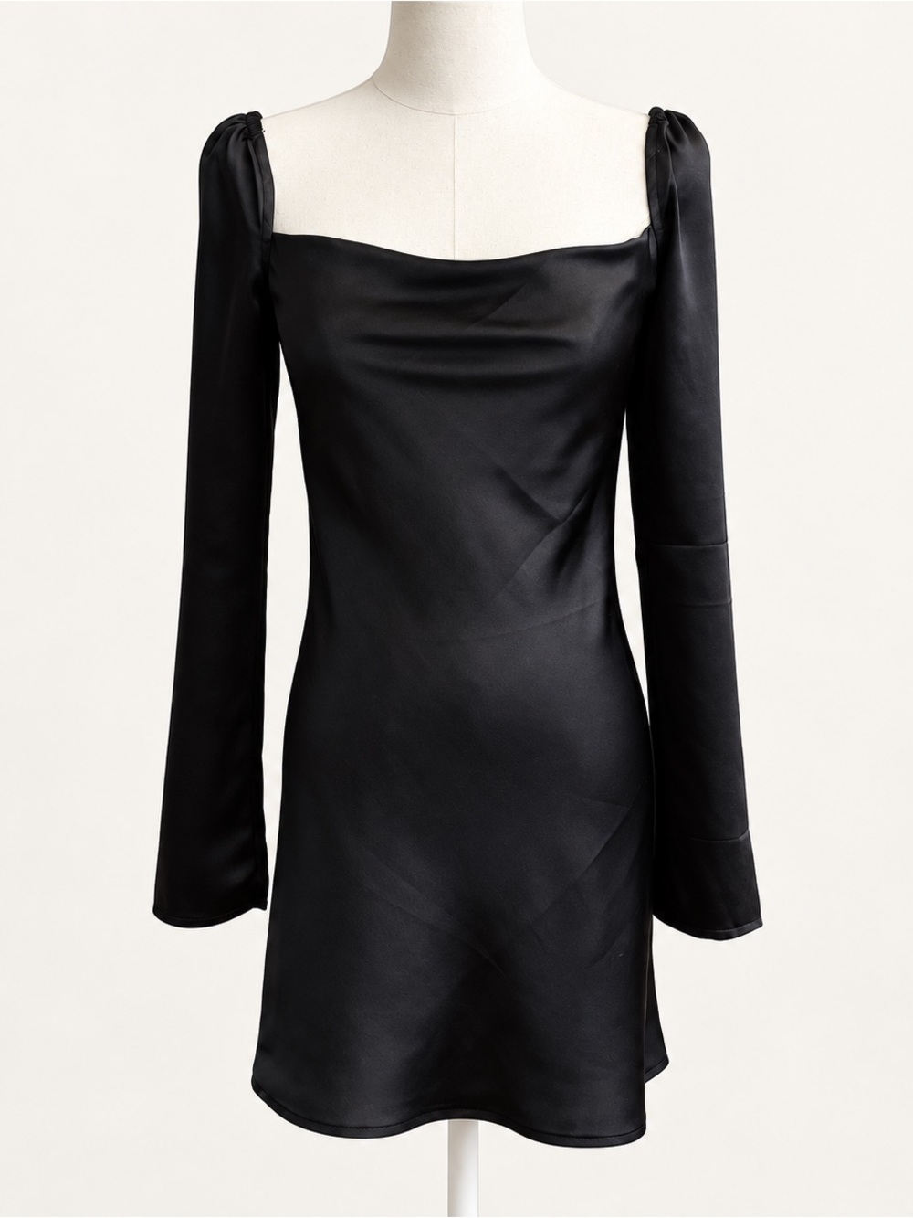 Princess Polly Black Satin Mini Dress Size 2 Long Sleeve Wedding Guest Party